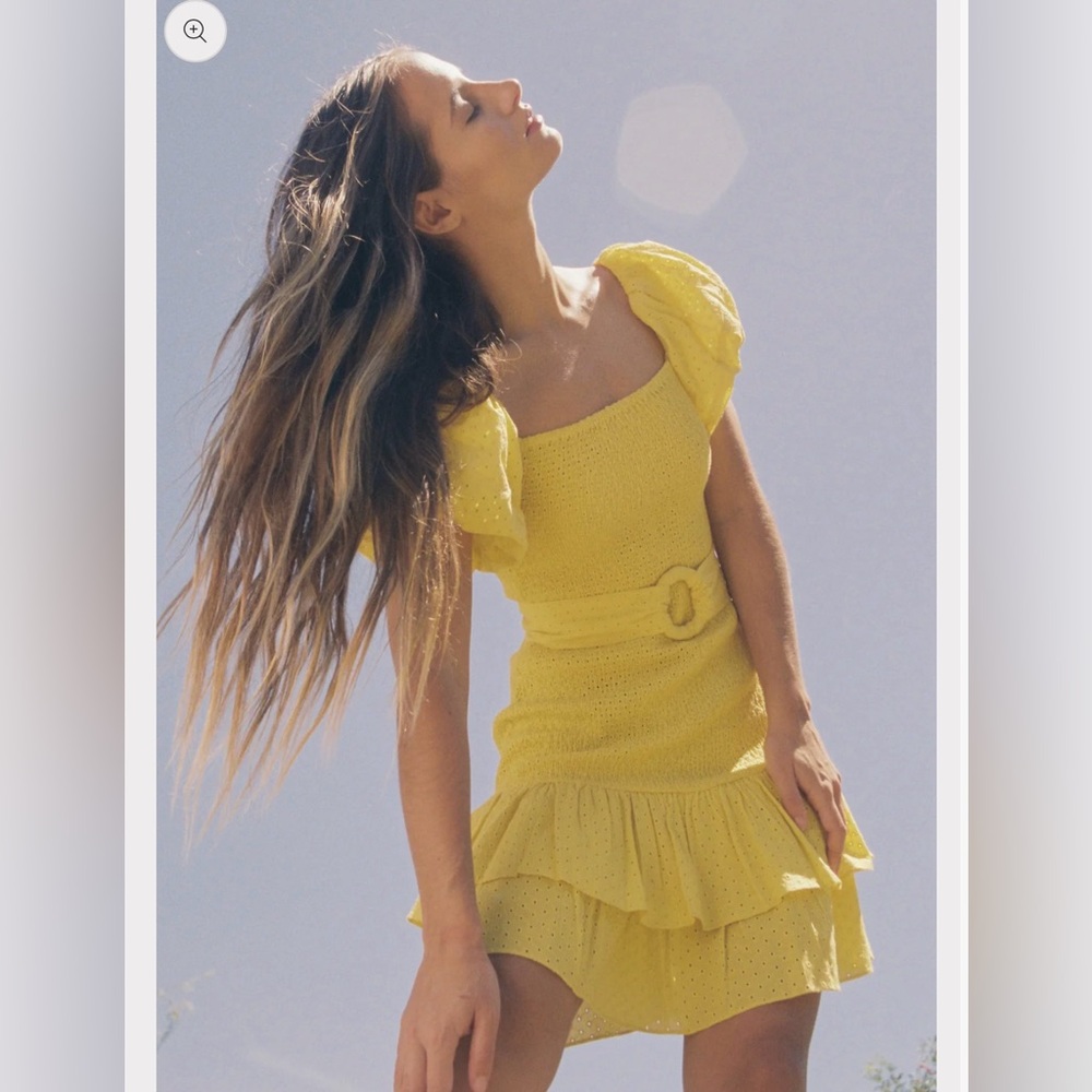 Yellow Ruffled Tiered Sundress with Puff Cap Sleeves